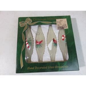 Vtg Bradford Novelty Candy Cane Cardinal Icicles Boxed Ornaments Set Of 4 Paint